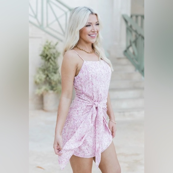 NWT Pink Lily Better Get Going Pink Paisley Wrap Mini Dress - Picture 3 of 12